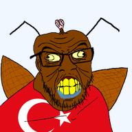 antenna brown_skin clenched_teeth cockroach cross_eyed drool flag:turkiye glasses roach saliva soyjak stubble transparent_background turkiye tvrkaryan variant:feraljak wing yellow_sclera yellow_teeth // 1024x1024 // 64.9KB