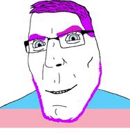 blue_eyes flag:transgender_pride_flag glasses purple_eyebrows purple_hair purple_stubble smile stubble subvariant:teutonson tranny trend:aryan variant:cobson // 659x673 // 124.4KB