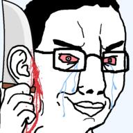 blood bloodshot_eyes crying ear ear_removal glasses holding_object knife smile variant:chudjak // 600x600 // 88.0KB