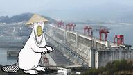 beaver china closed_eyes clothes dam hat irl slant_eyes teeth three_gorges_dam variant:feraljak water // 1600x903 // 1.5MB
