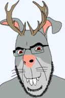 animal antelope antler antlers cryptid deer ear fangs fantasy glasses jackalope rabbit red_eyes series:animaljaks smile soyjak stubble teeth variant:cobson whisker // 812x1220 // 61.2KB