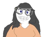 avengers beanie blue_eyes brown_shirt cute cute_girl girl glasses hair soy soyjak soylent teeth variant:soytan wholesome woman // 1027x843 // 52.7KB