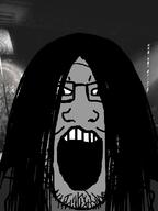 black_and_white clothes glasses hair hatred_(game) long_hair not_important open_mouth soyjak variant:markiplier_soyjak video_game // 600x800 // 129.9KB