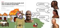 ancestral_whispers axe blood bloodshot_eyes bronze_age chad concerned fire graincel indo_european neolithic rope sheep speech_bubble steppe stubble swedish_win tongue tranny variant:impish_soyak_ears yamnaya // 2331x1095 // 1012.7KB