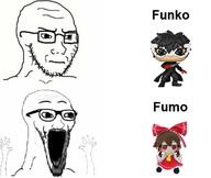 2soyjaks anime arm boot brown_hair closed_mouth clothes concerned dress frown fumo funko_pop glasses glove hair_ribbon hakurei_reimu hand hands_up holding_object knife looking_at_you looking_to_the_right mask open_mouth place_japan red_eyes soyjak stretched_mouth stubble subvariant:soyak_(irritated) subvariant:wewjak teeth text touhou variant:soyak video_game weapon white_skin // 563x476 // 154.9KB