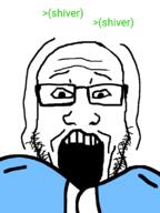 arrow beard blanket cold glasses greek_text nose open_mouth shiver stubble teeth variant:markiplier_soyjak // 600x800 // 23.5KB