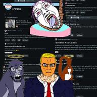buff clothes donald_trump election gorilla harambe meta:trump_won orange_skin peanut_the_squirrel reddit rope squirrel subvariant:muscular_chud suit suit_and_tie tranny variant:chudjak variant:feraljak // 750x750 // 156.3KB