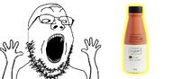 animated excited ext=gif glasses glowing hand hands_up jump jumping looking_to_the_right merge open_mouth outline series:fusionjaks soy soyboy soyjak soylent soylent_(cacao) stubble variant:excited_soyjak variant:gapejak white_background yellow_outline // 1298x595 // 108.0KB
