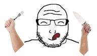 closed_eyes fork hungry knife meta:tagme subvariant:lawrence variant:markiplier_soyjak // 1509x878 // 59.6KB