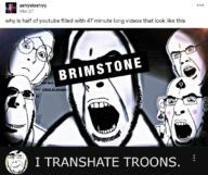 brimstone glasses meme raised_eyebrow rantsona smile stubble subvariant:female_cobson subvariant:hornyson subvariant:narge subvariant:slutson thumbnail troon variant:cobson // 1080x905 // 1.0MB