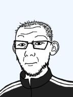 closed_mouth ear glasses hair soyjak stubble track_suit variant:carterjak variant:kuzjak // 810x1080 // 22.8KB