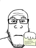(you) glasses hand holding_object neutral paper soyjak sticky_note stubble subvariant:neutralplier text typo variant:flartson variant:markiplier_soyjak // 596x800 // 88.8KB
