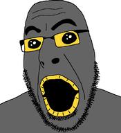 excited glasses grey_skin oh_my_god_she_is_so_attractive open_mouth soot soot_colors soyjak soyjak_party stubble variant:cobson yellow_skin // 721x789 // 32.2KB