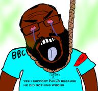 ack bloodshot_eyes blue_shirt brown_skin clothes crying fart hanging meta:leaky parlo robloxcuck rope subvariant:science_lover tongue variant:markiplier_soyjak // 1224x1139 // 682.2KB