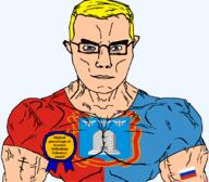 animal arm award bee beehive blue_eyes buff christianity closed_mouth clothes crown eastern_orthodox flag flag:russia flag:tambov_oblast glasses hair insects oblast orthodox_cross russia russian_orthodox_church soyjak subvariant:chudjak_front subvariant:muscular_chud tambov_oblast text transparent transparent_background tshirt variant:chudjak vein yellow_hair // 1059x929 // 164.0KB