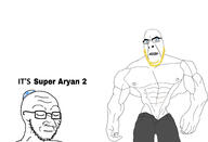 angry arm artist:sectionalism aura blond blue_eyes buff clenched_teeth closed_eyes closed_mouth clothes gigachad glasses hand hat its_over judaism kippah large_nose leg muscles soyjak stubble text trend:aryan variant:cobson variant:soyak yellow_hair // 3464x2359 // 519.4KB