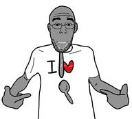 arm closed_mouth clothes ear glasses grey_skin hand heart i_love pointing smile soyjak spoon stubble tshirt variant:shirtjak // 618x559 // 33.1KB