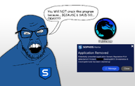 Sophos angry antivirus blue_skin cracks glasses open_mouth stubble teeth variant:feraljak // 3000x1920 // 1.6MB