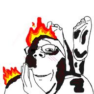 Aaron_Bushnell blush burning fire foot glasses israel palestine smile soyjak stubble variant:gapejak // 1036x1036 // 153.7KB