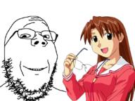 anime azumanga_daioh glasses happy koyomi_mizuhara smile soyjak stubble variant:gapejak // 1080x810 // 514.5KB