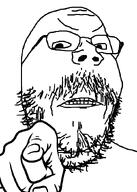angry bald beard clenched_teeth frown gape gaping_mouth glasses hand nails open_mouth pointing pointing_at_viewer soyjak stubble teeth template variant:gapejak // 612x857 // 21.3KB