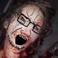 bianca_devins blood bloodshot_eyes crying glasses gore irl nsfw open_mouth soyjak stubble variant:soyak // 500x500 // 429.3KB