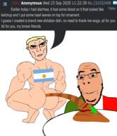2soyjaks 4chan argentina basil blood blue_eyes broly_culo flag flag:argentina flag:mexico glasses hair int_(4chan) italy leaf poop pooping smile speech_bubble subvariant:chudjak_front subvariant:nucob subvariant:unbotheredchud table text variant:chudjak variant:cobson white_skin yellow_hair // 2110x2435 // 1.0MB
