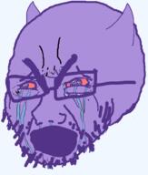 artist:addison bloodshot_eyes crying demon demon_horns glasses horn looking_to_the_left open_mouth purple_skin selfish_little_fuck transparent_background variant:cryboy_soyjak // 841x988 // 29.2KB