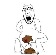 anus excited full_body glasses nsfw open_mouth plate poop pop_monster prolapse soyjak stubble variant:cobson variant:poopson wadum_pop // 993x979 // 103.1KB