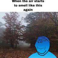 blue_skin calm closed_eyes closed_mouth cloud dithering fog glasses irl_background low_resolution sky smile soyjak stubble subvariant:wholesome_soyjak tree variant:gapejak winter // 1800x1800 // 492.4KB