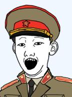 clothes collar_tabs communism ear epaulettes hammer_and_sickle hat kgb kuz military_uniform necktie open_mouth soviet_army_uniform soyjak star uniform variant:carterjak variant:kuzjak // 810x1080 // 172.1KB