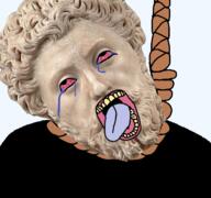 ack bloodshot_eyes crying hanging marcus_aurelius open_mouth rope soyjak statue stickman stoic_stick suicide tongue transparent_background variant:bernd youtube youtuber // 768x719 // 471.1KB