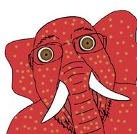 animal brown_eyes elephant glasses open_mouth soyjak strawberry strawberry_elephant stubble variant:bernd // 1024x1009 // 695.4KB