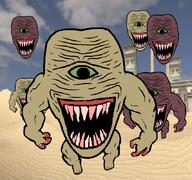 5soyjaks full_body gnaar one_eye open_mouth serious_sam sharp_teeth soyjak variant:el_perro_rabioso video_game // 854x800 // 253.3KB