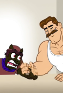 ai_but_not_completely_ai_doe arm_wrestling artist:hotdoghead big_lips black_skin disgusting jimbo_(namefag) meta:ai_generated meta:namefags oneshot speech_bubble variant:alicia // 464x688, 6s // 1.3MB