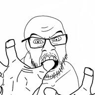 angry glasses hand mustache open_mouth soyjak stubble variant:feraljak // 500x500 // 77.9KB