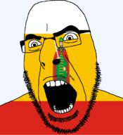 clothes flag flag:ryazan_oblast full_body full_head glasses hair looking_to_the_right oblast open_mouth russia ryazan_oblast scabbard soyjak stubble sword teeth text transparent transparent_background variant:cobson // 721x789 // 55.2KB