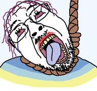 ack bloodshot_eyes crying eyelashes flag:minor_attracted_person flag_shirt hanging lipstick map_(pedophile) moustache noose pedophile pink_hair rope rotten_teeth suicide tongue variant:bernd white_skin // 1295x1205 // 95.8KB