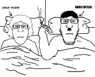 adolf_hitler bed blanket cigarette mustache pillow series:me_and_your_mom smoke smoking subvariant:female_markiplier subvariant:neutralplier variant:markiplier_soyjak white_background your_mom // 2690x2166 // 23.5KB