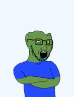 brain brainlet crossed_arms frog glasses no_brain nose pepe retarded smug stubble variant:soyak white_background // 1288x1684 // 28.7KB