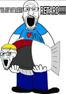 animal bait bald beard bloodshot_eyes clothes crying fish full_body glasses hand heart holding_object nate open_mouth retard soyteen text variant:markiplier_soyjak variant:soyak yellow_hair // 1079x1532 // 104.0KB