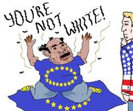 blond brown_skin clothes flag:european_union flag:united_states flies full_body hair nas:amerimutt poop stink_lines text // 1104x927 // 114.3KB