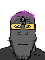 bbc closed_mouth glasses grey_skin hair lolkek neutral purple_hair queen_of_spades soot_colors soyjak stubble tattoo tranny variant:ronald // 600x800 // 92.0KB