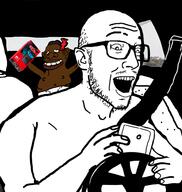arm baby car cuck driving glasses hand holding_object mustache nas:tyrone negro nintendo nintendo_switch open_mouth phone seatbelt soyjak stubble tyrone variant:esam video_game // 920x971 // 235.7KB