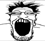 distorted glasses hair looking_at_you open_mouth stubble variant:markiplier_soyjak white_background // 1080x990 // 83.7KB