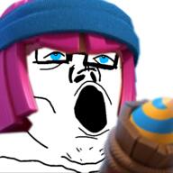 blue_eyes clash_royale firecracker glasses gun headband pink_hair rocket_launcher variant:tony_soprano_soyjak // 1170x1169 // 1.3MB