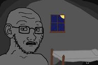 bed drawn_background ear glasses moon open_mouth scared soyjak stubble subvariant:soyak_(concerned) variant:soyak window // 1308x868 // 94.1KB