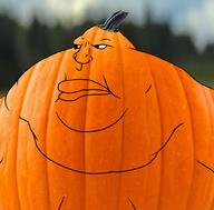 closed_mouth double_chin extremely_obese fat food foodjak fruit gynaecomastia halloween irl irl_background mutt obese orange orange_skin plant pumpkin soyjak subvariant:endmutt subvariant:morbidmutt variant:meximutt // 999x983 // 833.9KB