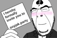 bbc blush card closed_mouth clothes glasses hand holding_object invite paper queen_of_spades smile soyjak soyjak_party stubble suit tattoo text variant:cobson // 1190x800 // 259.3KB