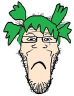 4chan anime closed_mouth crying glasses green_hair hair sad soyjak stubble variant:markiplier_soyjak yotsoyba // 1088x1407 // 470.8KB